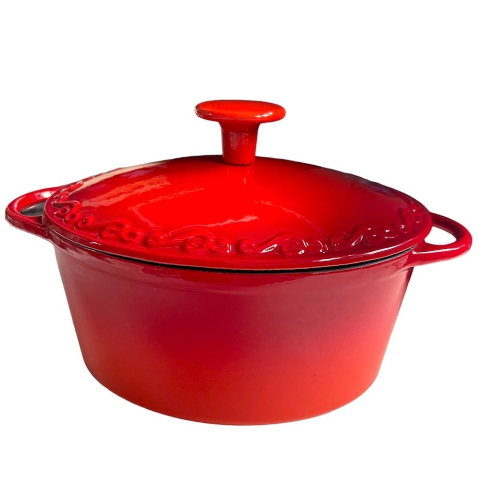 Technique cast iron cherry red porcelain enameled oval 2qt dish lid French oven